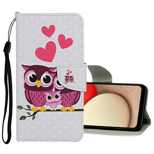 For Samsung Galaxy A02 Colored Drawing Pattern Flip Leather Case(Owl Family)