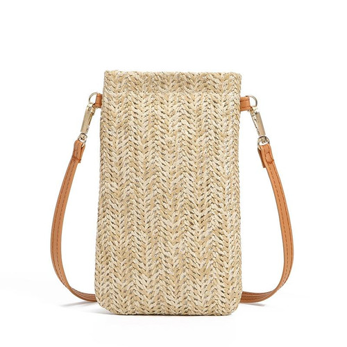 Summer Beach Bag Ladies One Shoulder Mobile Phone Bag Straw Coin Purse, Color: Cream