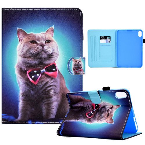 For iPad mini 6 Sewing Pen Slot Leather Tablet Case(Bow Tie Cat)