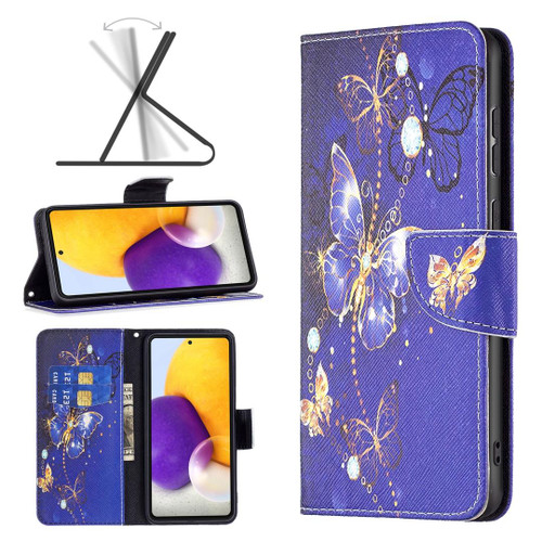 For Samsung Galaxy A73 5G Colored Drawing Leather Phone Case(Purple Butterfly)