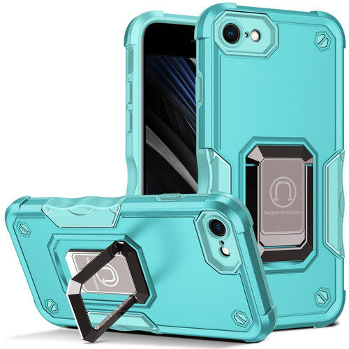 For iPhone SE 2022 / SE 2020 / 8 / 7 Ring Holder Non-slip Armor Phone Case(Mint Green)