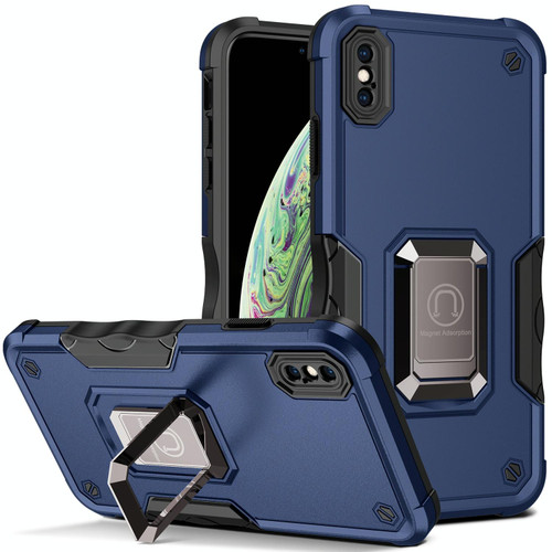 For iPhone XR Ring Holder Non-slip Armor Phone Case(Blue)