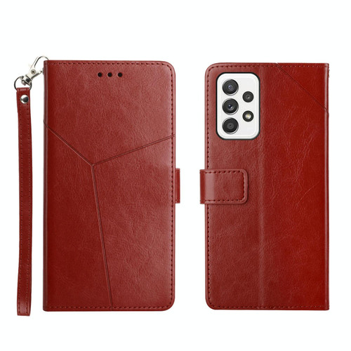 For Samsung Galaxy A73 5G Y Stitching Horizontal Flip Leather Phone Case(Brown)