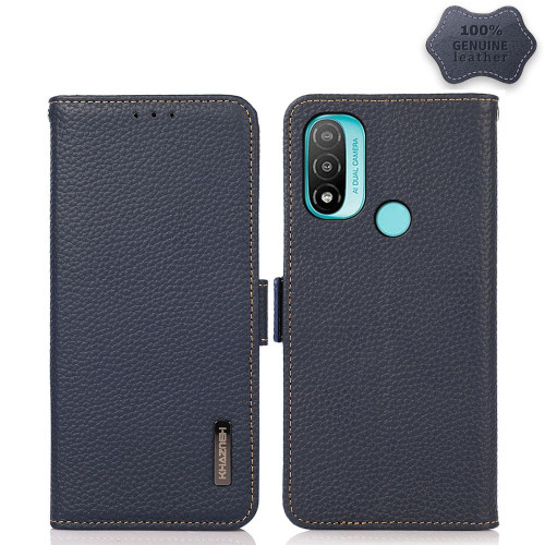 For Motorola Moto E20 / E40 KHAZNEH Side-Magnetic Litchi Genuine Leather RFID Case(Blue) For Motorola Moto E20 / E40 KHAZNEH Side-Magnetic Litchi Genuine Leather RFID Case(Blue)