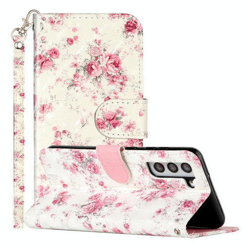 For Samsung Galaxy S22 5G 3D Pattern Horizontal Flip PU Leather Phone Case(Rose Flower)