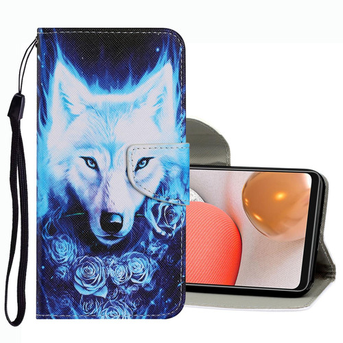 For Samsung Galaxy A42 5G Coloured Drawing Pattern Leather Phone Case(Rose Wolf)