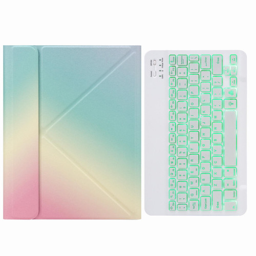 H-097S Monochrome Backlight Bluetooth Keyboard Leather Case with Rear Three-fold Holder For iPad 9.7 2018 & 2017(Rainbow)