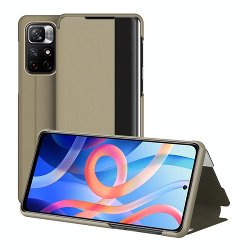 For Xiaomi Redmi Note 11 Window View Leather Phone Case(Gold)