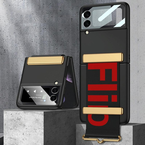 For Samsung Galaxy Z Flip3 5G GKK Ultra-thin Full Coverage Phone Flip Case with Wristband(Black)