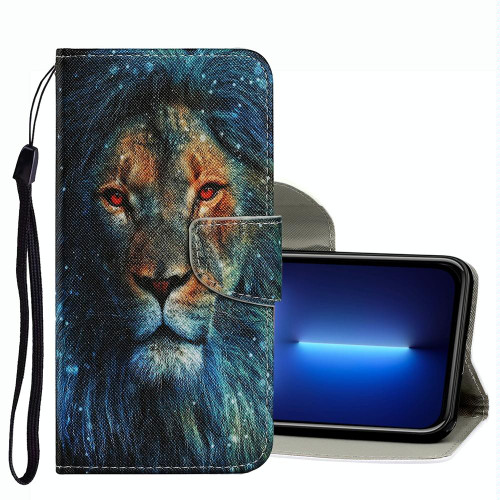 For iPhone 13 Pro Max Coloured Drawing Pattern Leather Phone Case (Lion)