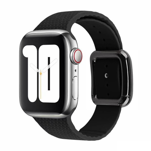 Black Buckle Silicone Watch Band For Apple Watch Series 9&8&7 41mm / SE 3&SE 2&6&SE&5&4 40mm / 3&2&1 38mm(Black)