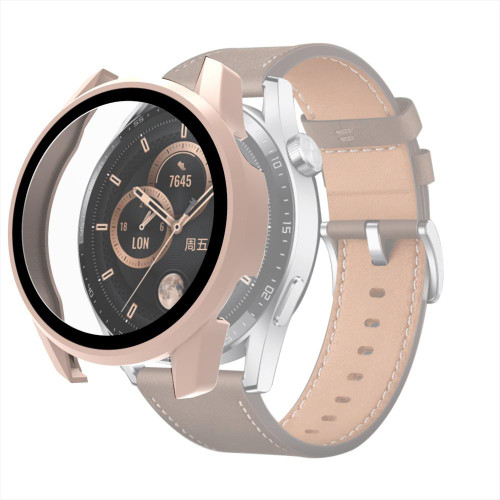 For Huawei Watch GT 3 46mm PC + Tempered Glass Watch Protective Case(Pink)
