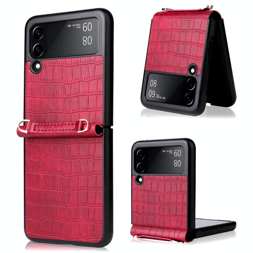 For Samsung Galaxy Z Flip3 5G Siamese Bamboo Texture Phone Case with Lanyard(Red)