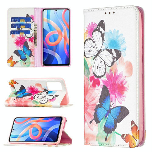 For Xiaomi Redmi Note 11 5G Colored Drawing Invisible Magnetic PU Leather Phone Case(Two Butterflies)