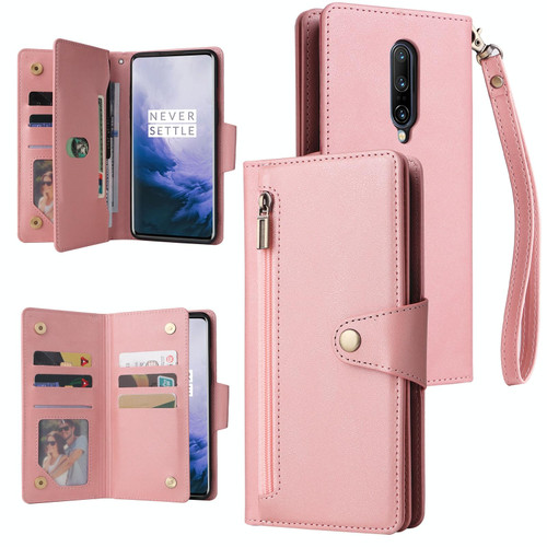 For OnePlus 7 Pro Rivet Buckle 9 Cards Three Fold Leather Phone Case(Rose Gold) For OnePlus 7 Pro Rivet Buckle 9 Cards Three Fold Leather Phone Case(Rose Gold)