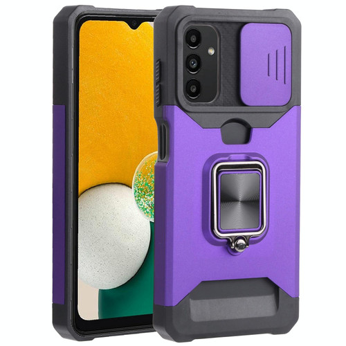 Sliding Camera Cover Design PC + TPU Shockproof Phone Case with Ring Holder & Card Slot For Samsung Galaxy A13 4G/Galaxy A13 5G /Galaxy A13 Lite/Galaxy A04/Galaxy A04S/Galaxy A04E 4G(Purple) Sliding Camera Cover Design PC + TPU Shockproof Phone Case with Ring Holder & Card Slot For Samsung Galaxy A13 4G/Galaxy A13 5G /Galaxy A13 Lite/Galaxy A04/Galaxy A04S/Galaxy A04E 4G(Purple)