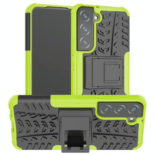 For Samsung Galaxy S22 5G Tire Texture Shockproof TPU+PC Phone Case with Holder(Green)