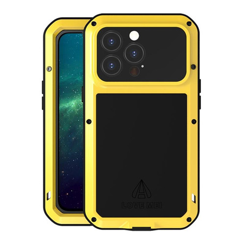 For iPhone 13 Pro LOVE MEI Metal Shockproof Life Waterproof Dustproof Protective Phone Case (Yellow)