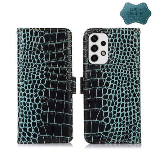 For Samsung Galaxy A73 5G Crocodile Top Layer Cowhide Leather Phone Case(Green)