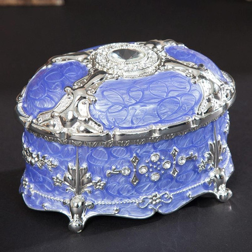Metal Oval Diamond Jewelry Storage Box Birthday Wedding Gift, Size: 8.5x6x6cm(Silver Edge Purple)