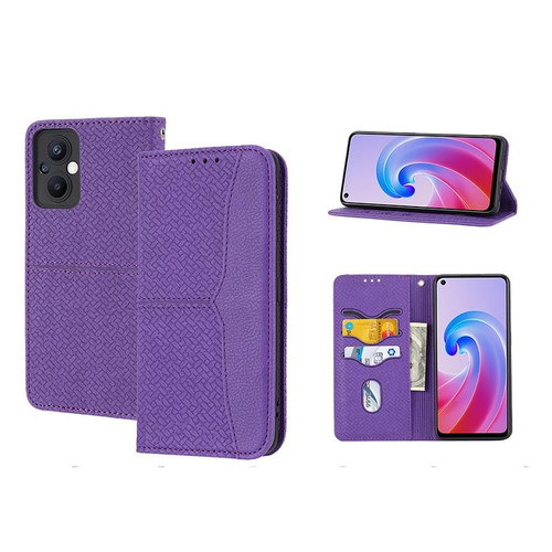 For OPPO A96 5G Woven Texture Stitching Magnetic PU Leather Phone Case(Black) For OPPO A96 5G Woven Texture Stitching Magnetic PU Leather Phone Case(Black)