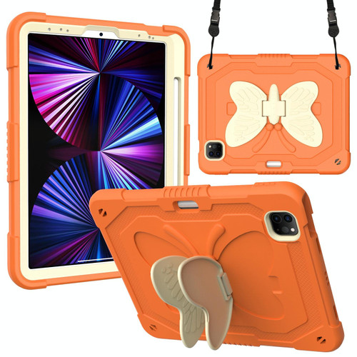 PC + Silicone Anti-drop Tablet Tablet Case with Butterfly Holder & Pen Slot for iPad Pro 11 2018 & 2020 & 2021 & Air 2020 10.9(Gream+Kumquat)