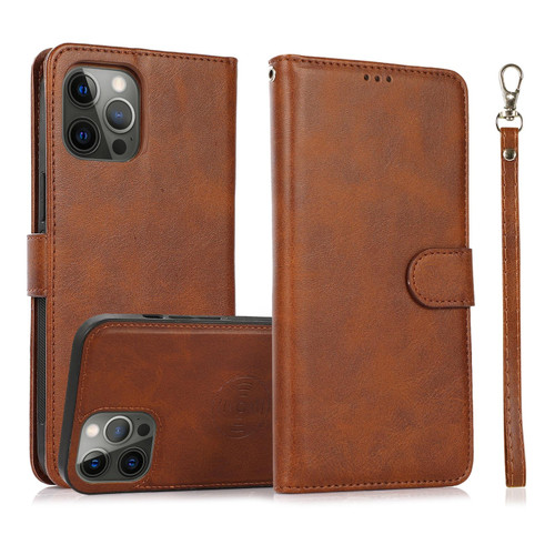 For iPhone 13 Pro Max Calf Texture 2 in 1 Detachable Magnetic Back Cover Horizontal Flip Leather Case with Holder & Card Slots & Wallet & Photo Frame (Brown)