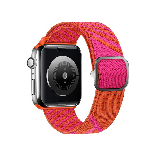 Two-color Nylon Braid Watch Band For Apple Watch Series 9&8&7 41mm / SE 3&SE 2&6&SE&5&4 40mm / 3&2&1 38mm(Orange Pink)