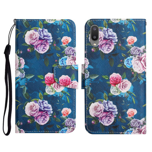 For Samsung Galaxy A02 Painted Pattern Horizontal Flip Leather Case with Holder & Card Slot & Wallet(Fluorescent Rose)