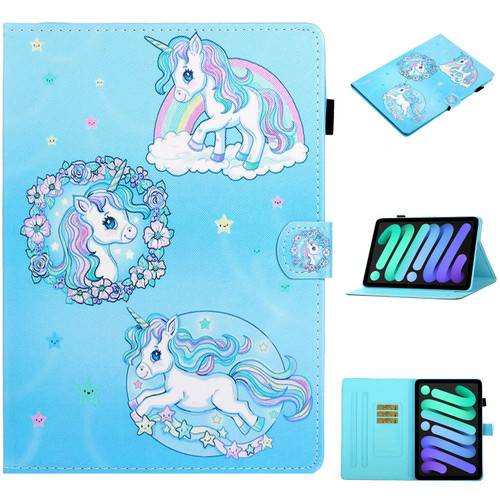 For iPad mini 6 Coloured Drawing Horizontal Flip Leather Tablet Case with Holder & Card Slot & Sleep / Wake-up Function(Unicorn)