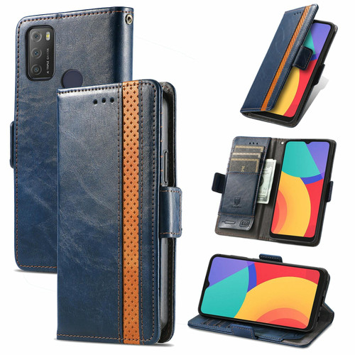 For Alcatel 1S (2021) CaseNeo Business Splicing Dual Magnetic Buckle Horizontal Flip PU Leather Case with Holder & Card Slots & Wallet(Blue)