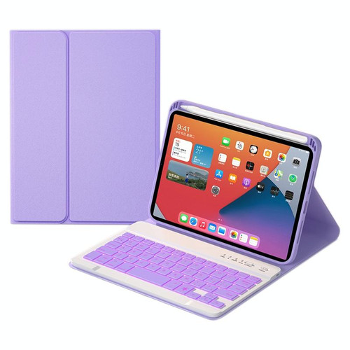 HK006D Square Keys Detachable Bluetooth Candy Color Keyboard Leather Tablet Case with Colorful Backlight & Holder for iPad mini 6(Light Purple)