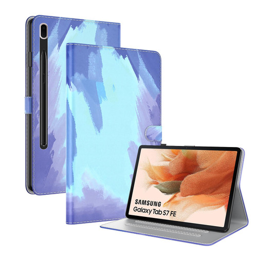 For Samsung Galaxy Tab S7 FE 12.4 inch 2021 T730 / T736 Voltage Watercolor Pattern Skin Feel Magnetic Horizontal Flip PU Leather Case with Holder & Card Slots & Photo Frame(Winter Snow)