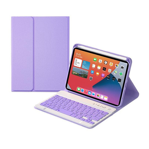 HK006 Square Keys Detachable Bluetooth Keyboard Leather Tablet Case with Holder for iPad mini 6(Light Purple)