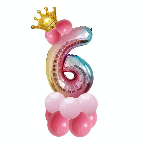 2 Sets T2001 Birthday Gradient Digital Crown Aluminum Film Balloon Set(6)