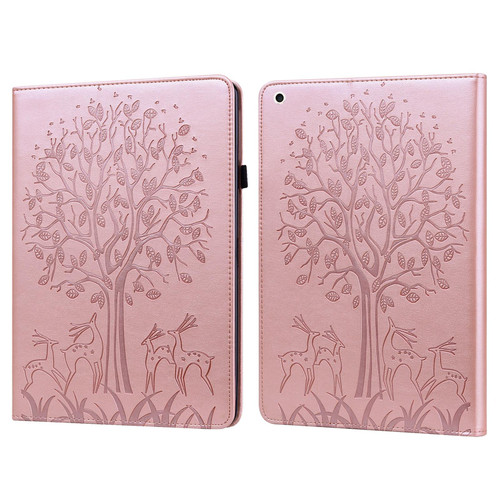 For iPad Pro 10.5 2017 / 10.2 2019 Tree & Deer Pattern Pressed Printing Horizontal Flip PU Leather Case with Holder & Card Slots & Sleep / Wake-up Function(Pink)