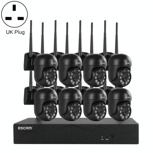 ESCAM WNK618 3.0 Million Pixels 8-channel Wireless Dome Camera HD NVR Security System, Support Motion Detection & Two-way Audio & Full-color Night Vision & TF Card, UK Plug