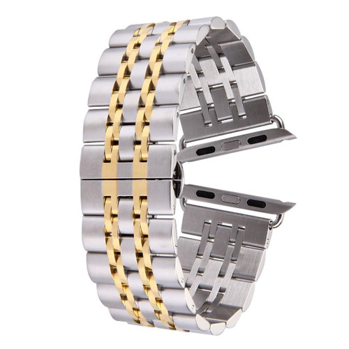 Hidden Butterfly Buckle 7 Beads Stainless Steel Watch Band For Apple Watch 42mm(Silver Gold)