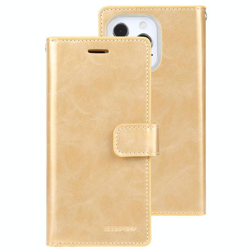 For iPhone 13 Pro GOOSPERY MANSOOR Crazy Horse Texture Horizontal Flip Leather Case with Holder & Card Slots & Wallet (Gold)