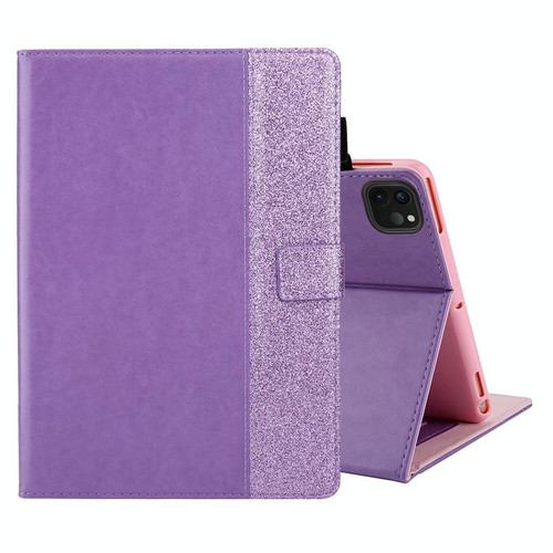 Glitter Powder Stitching Hot-pressed Changing PU Leather Tablet Case with Holder & Card Slots & Sleep / Wake-up Function For iPad 10.9 /Pro 11 2021/2020/2018(Purple)