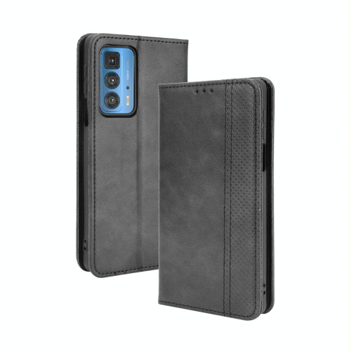 For Motorola Edge 20 Pro / Edge S Pro Magnetic Buckle Retro Crazy Horse Texture Horizontal Flip Leather Case with Holder & Card Slots & Photo Frame(Black)