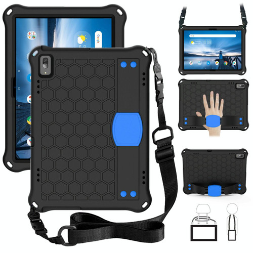 For Lenovo Smart Tab M10 TB-605F Honeycomb Design EVA + PC Material Four Corner Anti Falling Flat Protective Shell with Strap(Black+Blue)