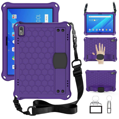 For Lenovo Tab 4 10 Plus TB-X704F/N/L/V Honeycomb Design EVA + PC Material Four Corner Anti Falling Flat Protective Shell with Strap(Purple+Black)