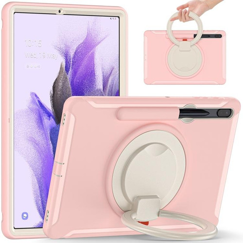 For Samsung Galaxy Tab S8+ / Tab S8 Plus /  Tab S7 FE / Tab S7+/S7 FE 12.4 inch T970 Shockproof TPU + PC Protective Case with 360 Degree Rotation Foldable Handle Grip Holder & Pen Slot(Cherry Blossoms Pink)