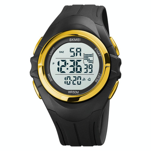 SKMEI 1790 Triplicate Round LED Dual Time Digital Display Luminous Electronic Watch for Men(Gold White)