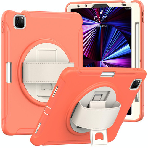 360 Rotation PC + TPU ablet Case with Holder & Strap For iPad Air 2020 / 2022 10.9 / Pro 11 2022 / 2021 / 2020 / 2018(Coral Orange)