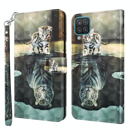 For Samsung Galaxy A22 5G 3D Painting Pattern TPU + PU Leather Phone Case(Cat Tiger)