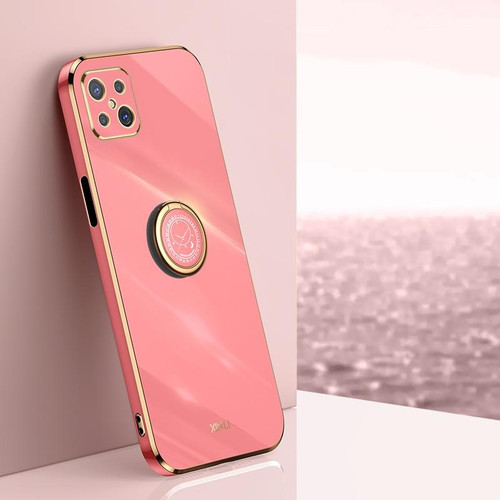 For OPPO A92s XINLI Straight 6D Plating Gold Edge TPU Shockproof Case with Ring Holder(Hawthorn Red)