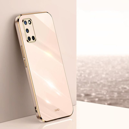 For OPPO A52 XINLI Straight 6D Plating Gold Edge TPU Shockproof Case(Pink)