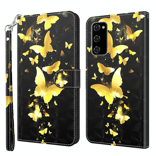 For Samsung Galaxy A03s 166mm 3D Painting Pattern TPU + PU Leather Phone Case(Gold Butterfly)